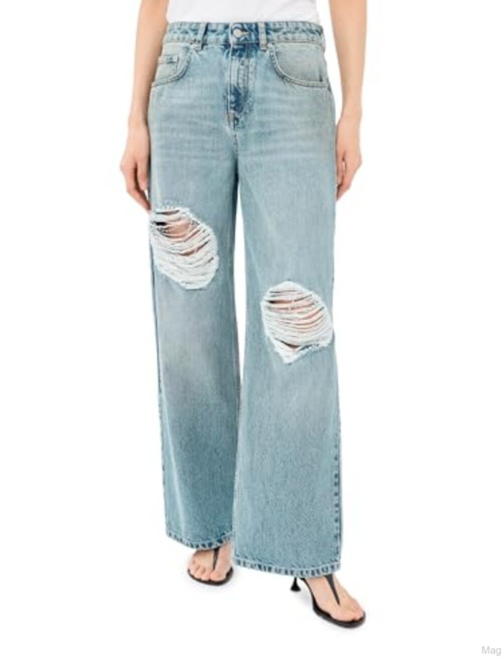 Crystal Embellished Frayed Relaxed Jeans 100% Cotton Mid Rise